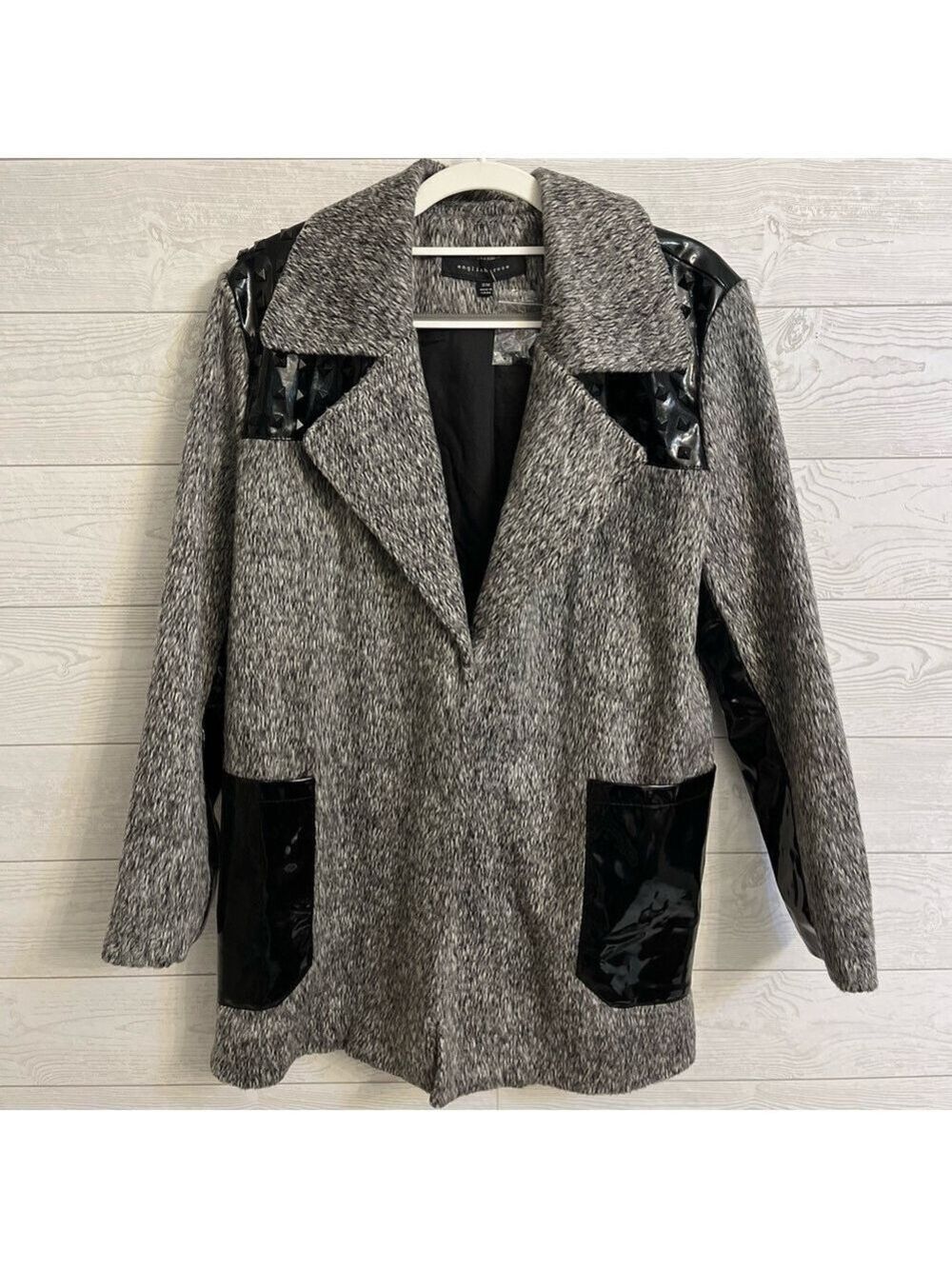 English Rose Women's Black Faux Fur/Leather Mid Length Coat. Size M